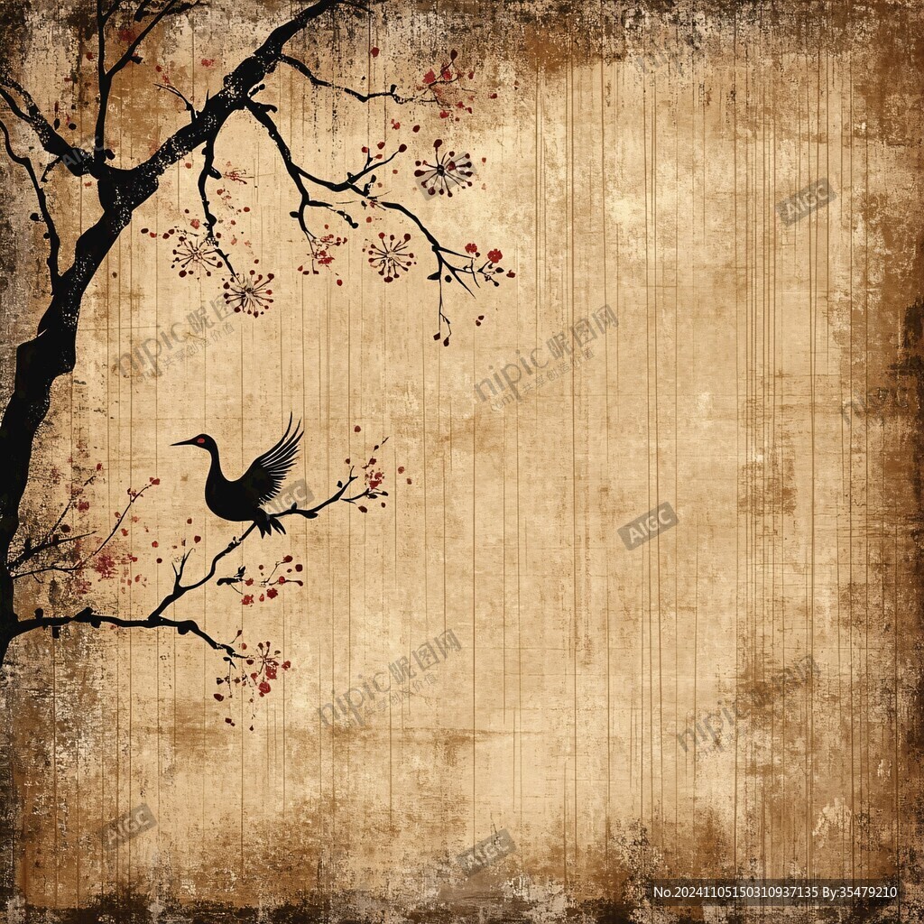 復(fù)古花鳥樹枝背景