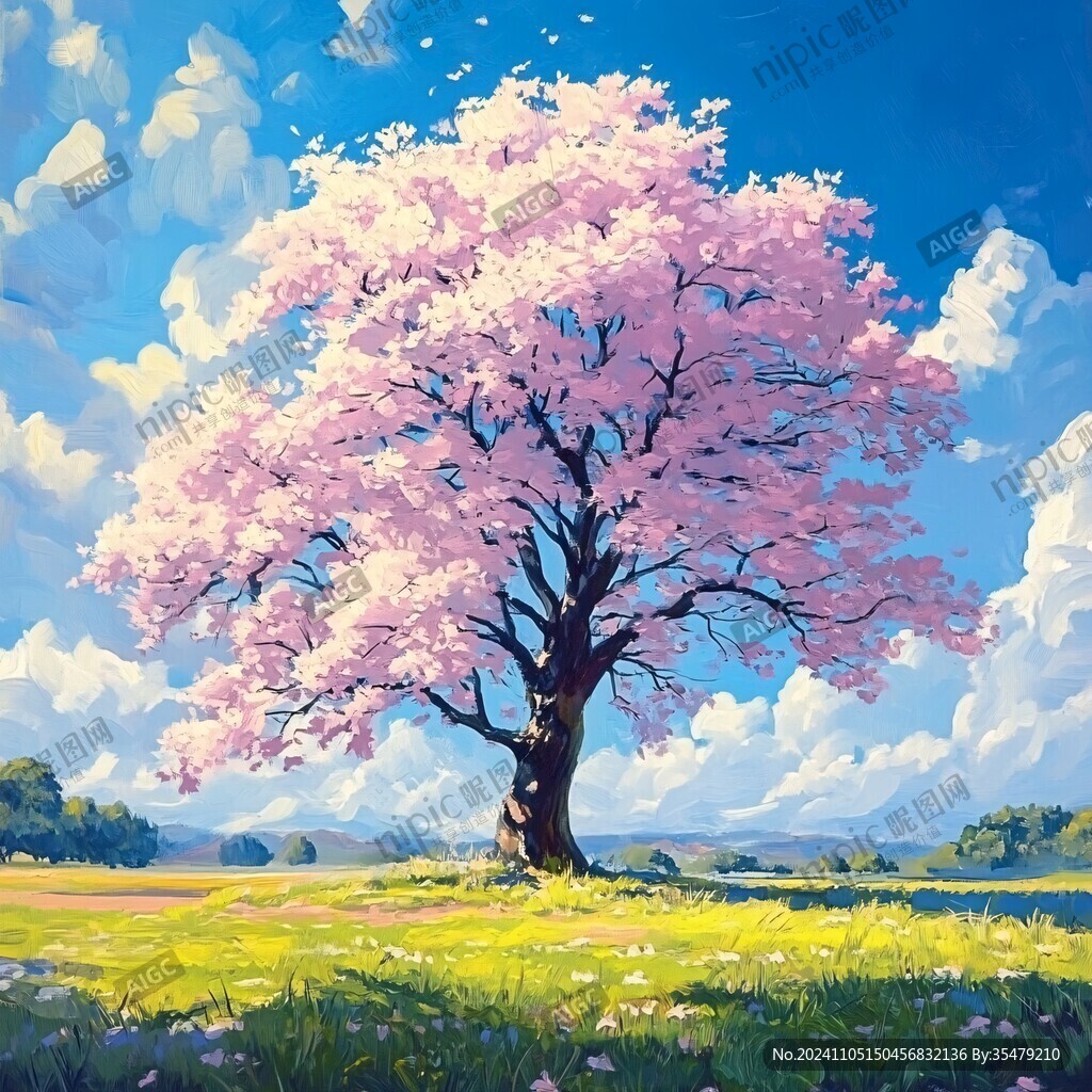 開滿櫻花的大樹插畫