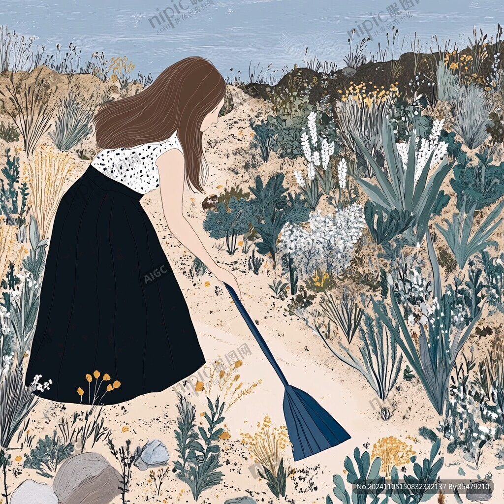 趕海女插畫