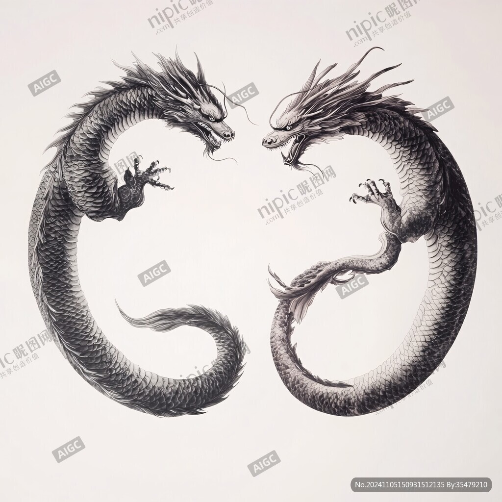 手繪雙龍插畫