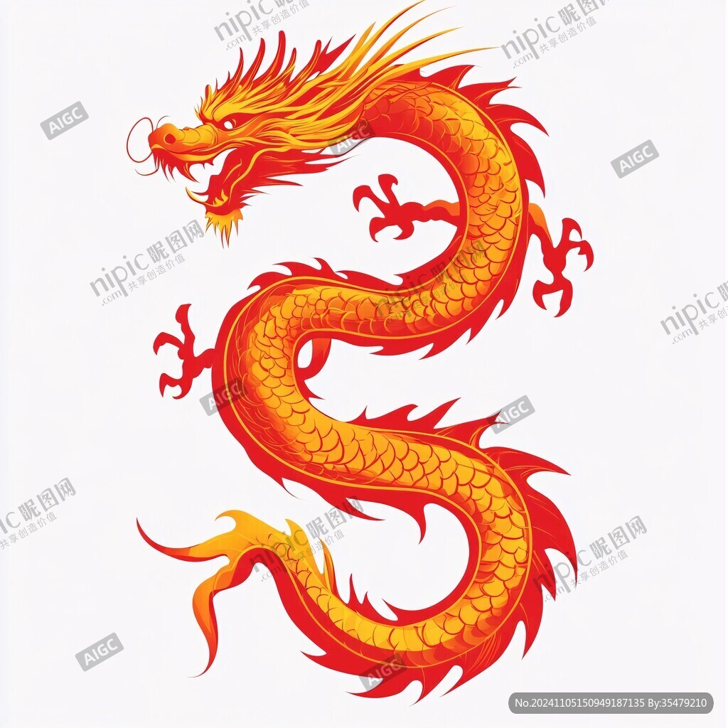 紅色中國風龍手繪