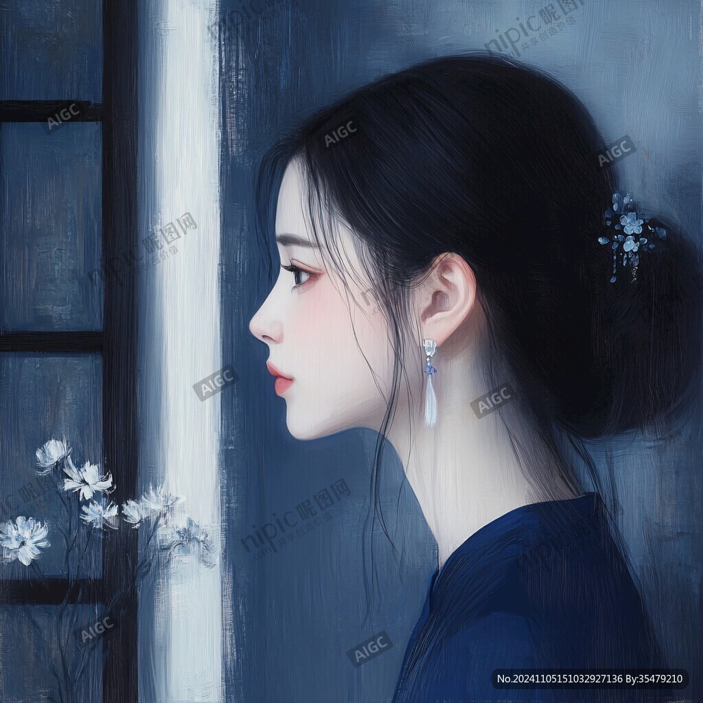 美人倚窗插畫