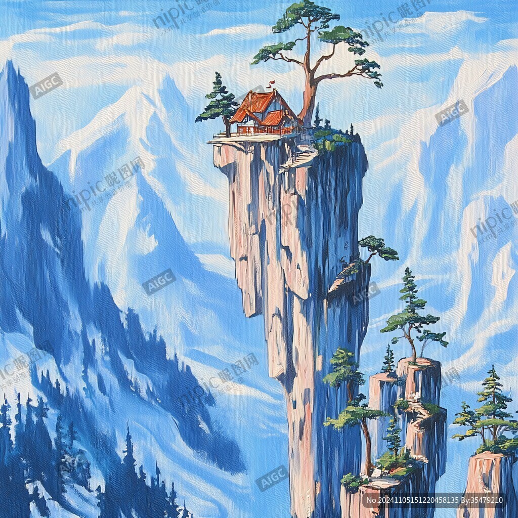 閣樓山水插畫