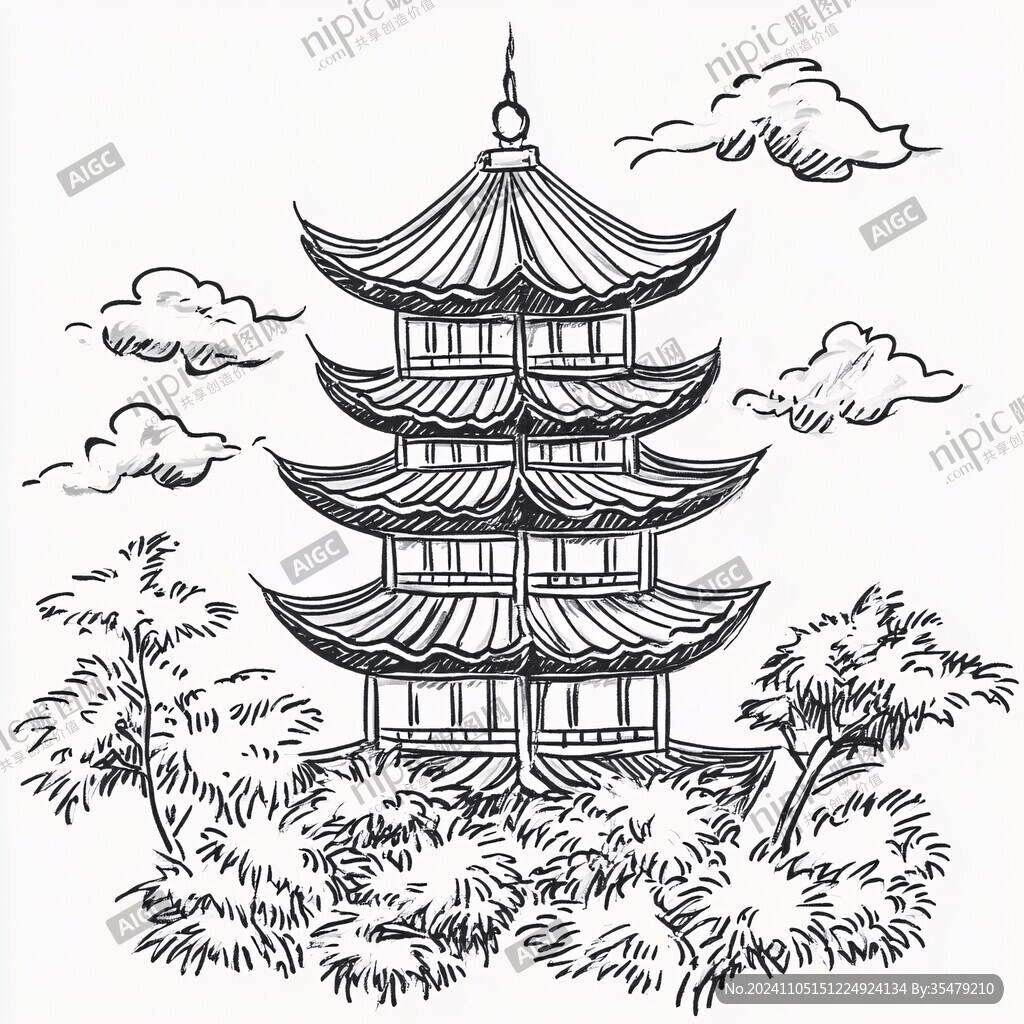 線描江南名樓