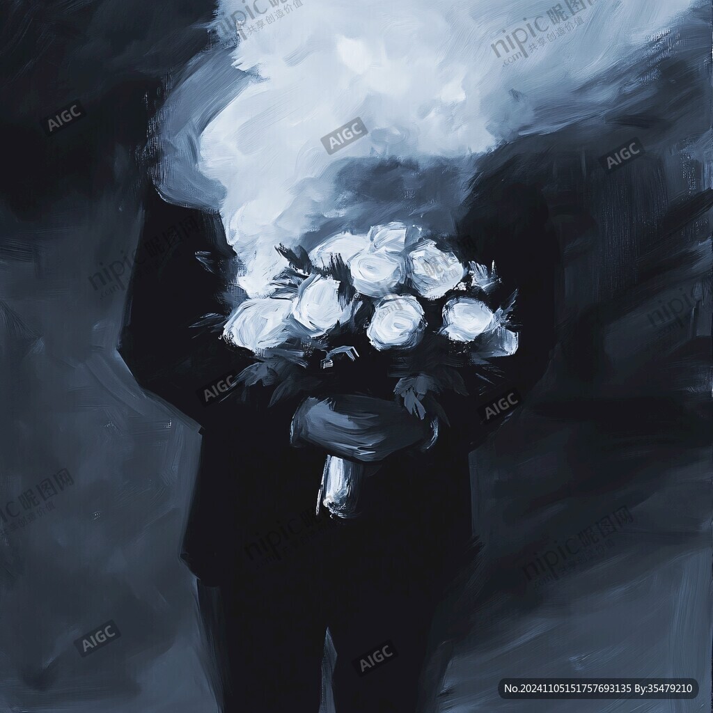 捧花藍的女孩插畫