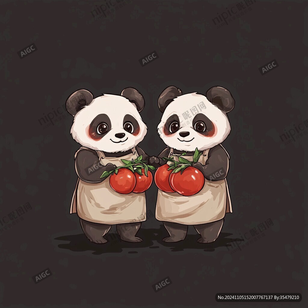 大熊貓美食插畫