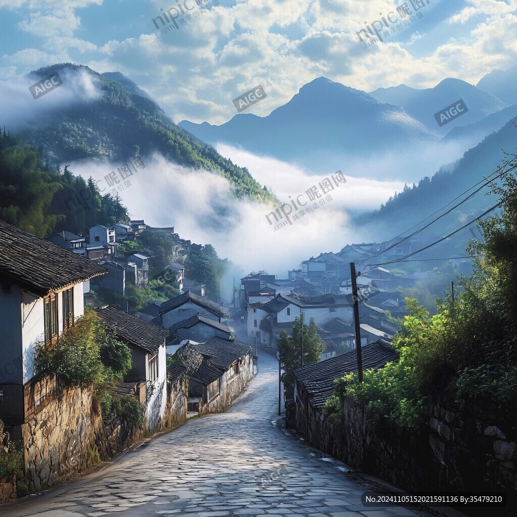 唯美山村圖