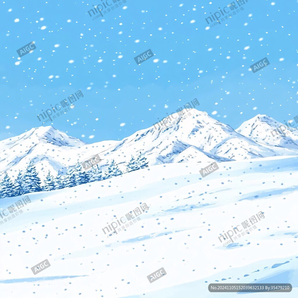 手繪雪山雪地