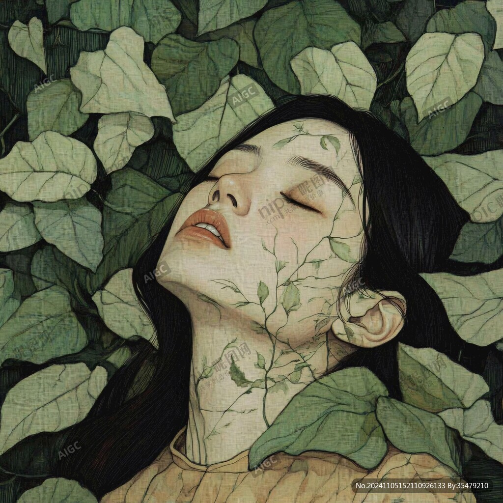 插畫(huà)綠葉女孩