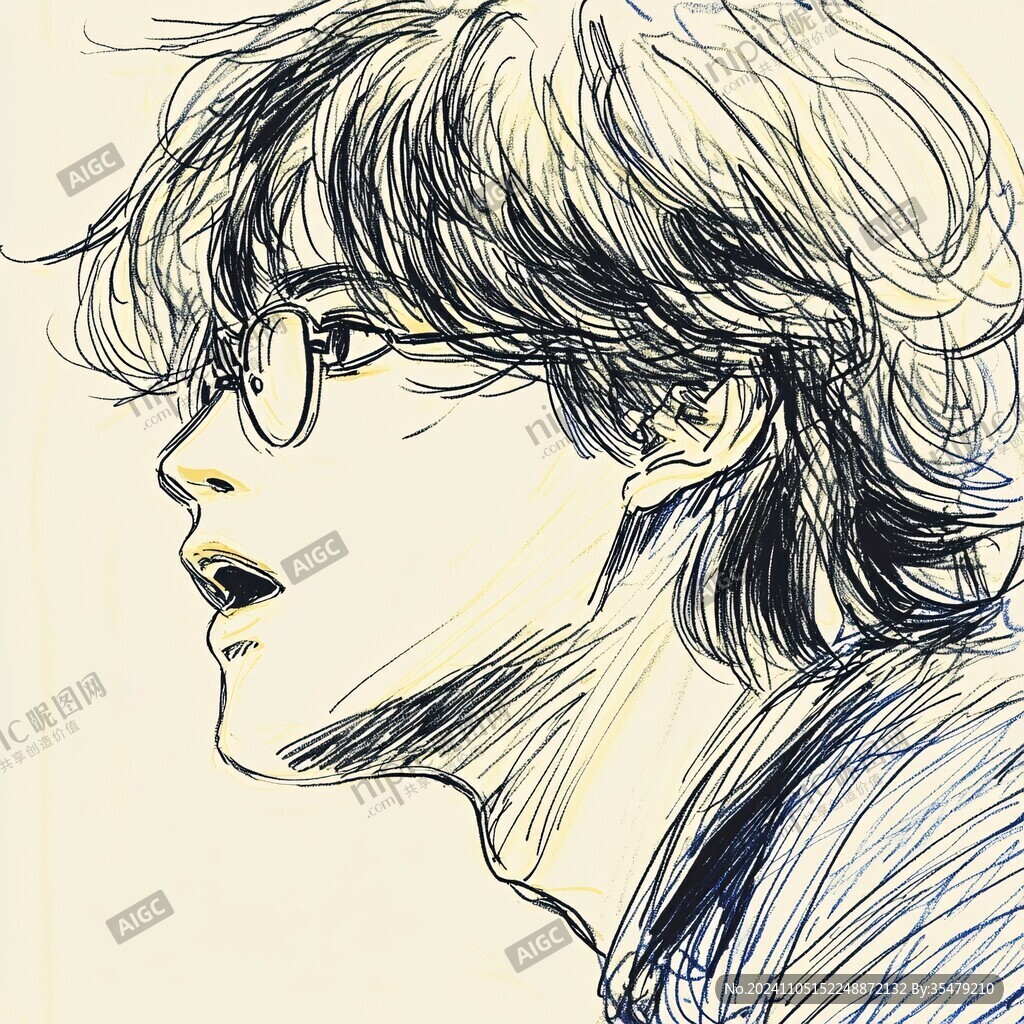 眼鏡男子線條圖