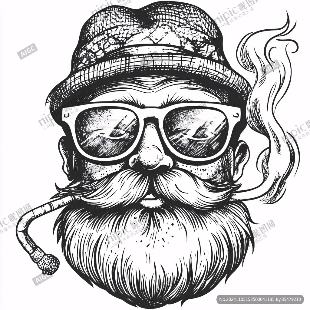 卡通叼煙斗的老人
