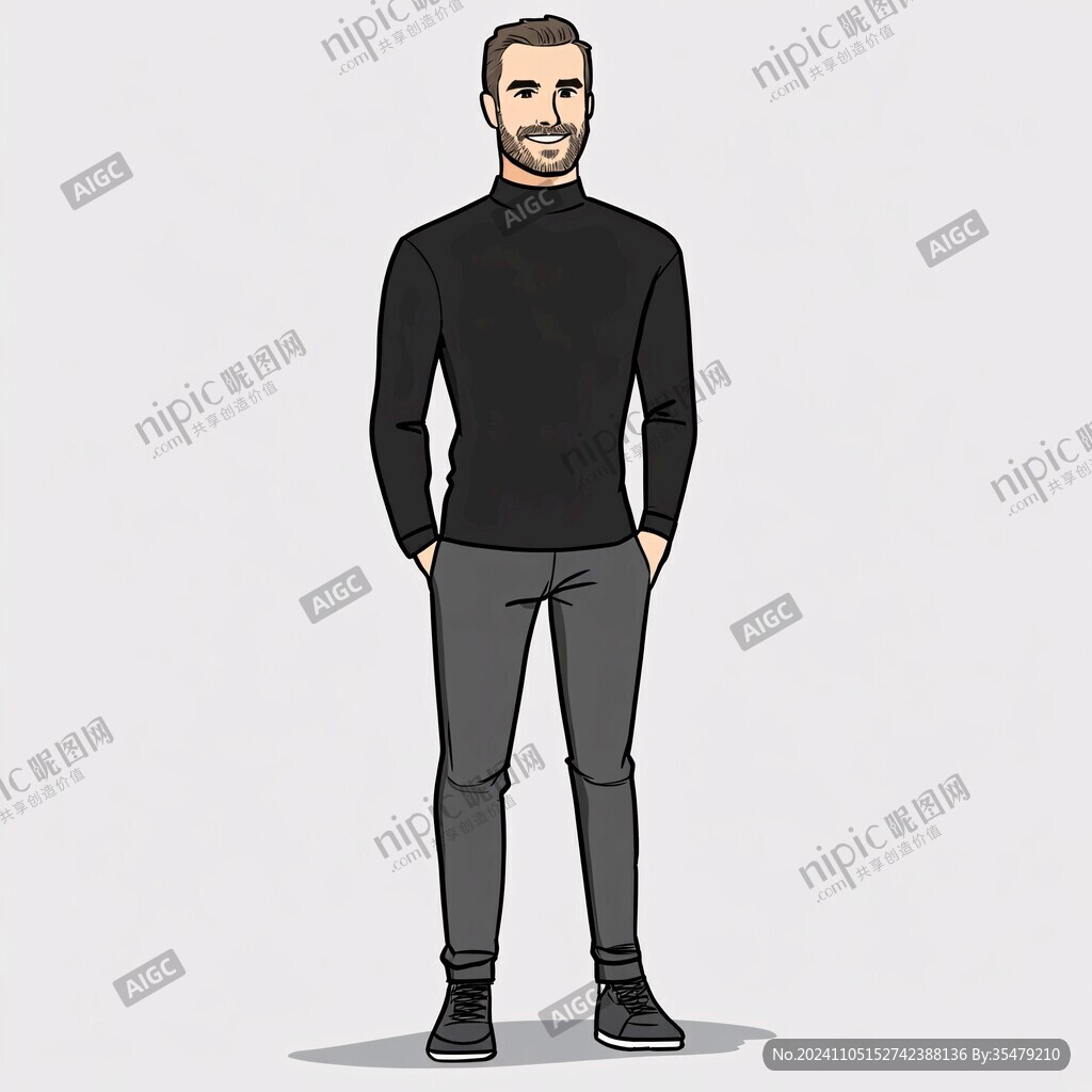 黑色高領毛衣插畫