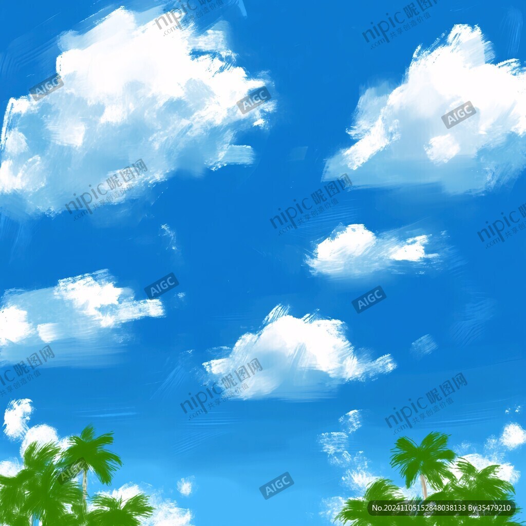原創(chuàng)天空藍(lán)天手繪夏天