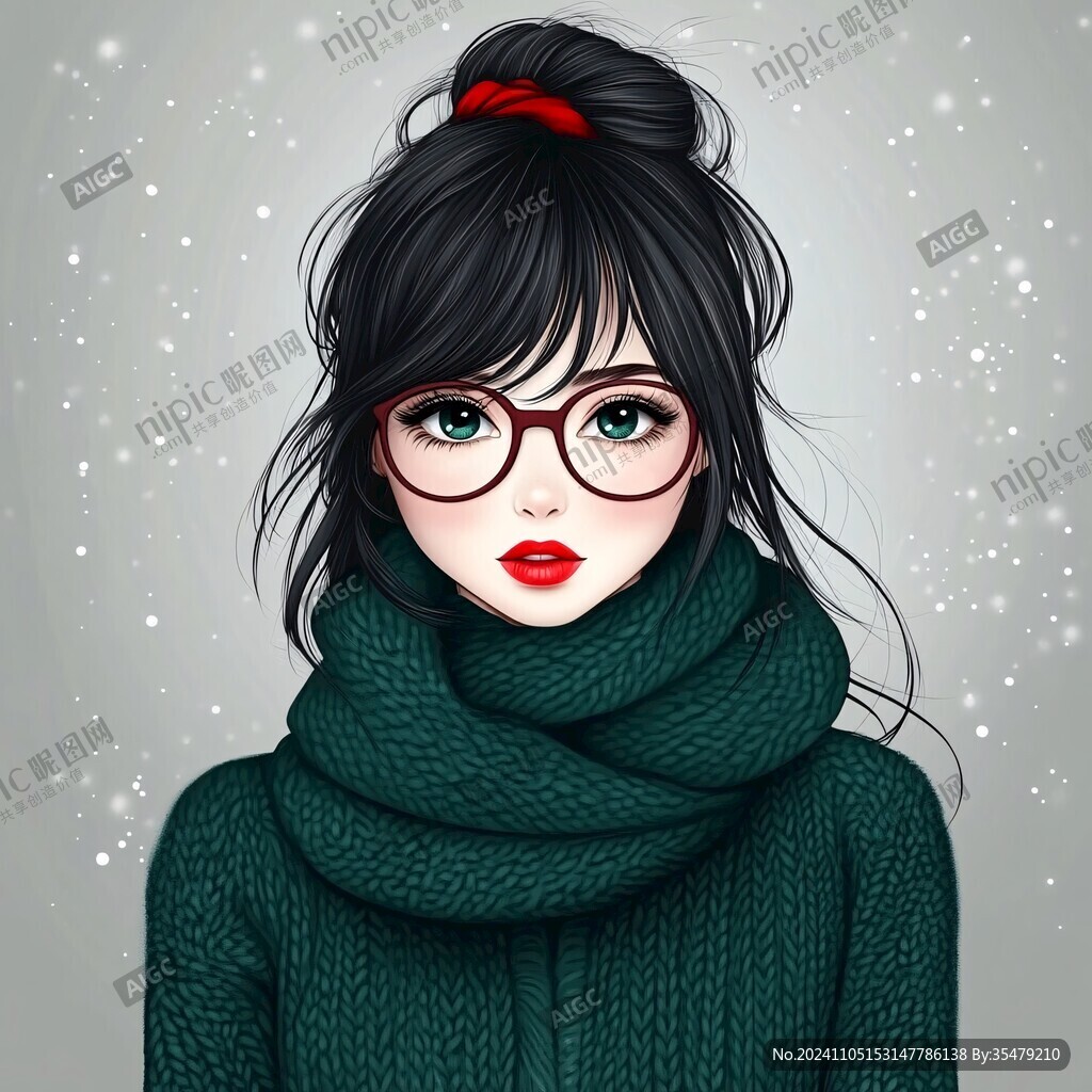 戴眼鏡女孩插畫