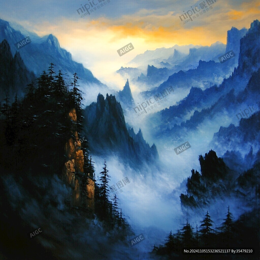 飄渺遠(yuǎn)山云霧風(fēng)景畫