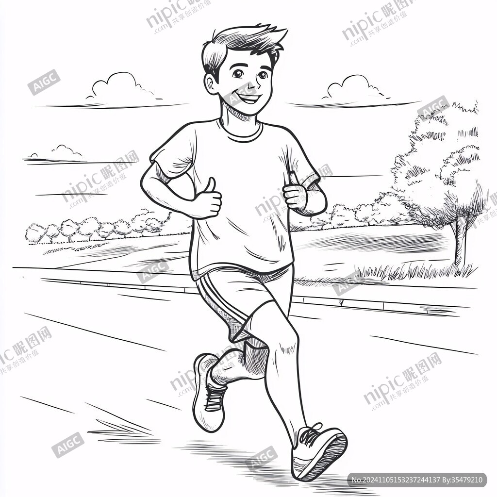 手繪奔跑的少年