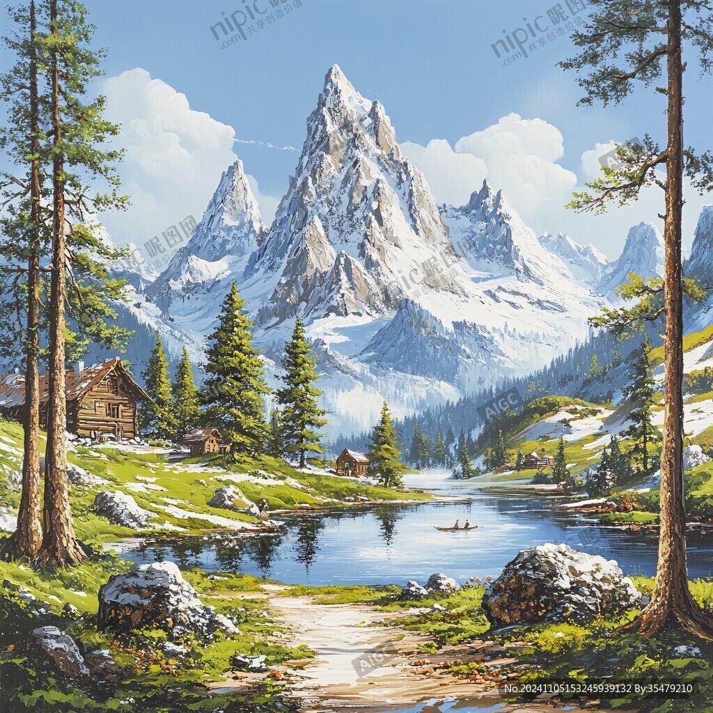 油畫山水風景