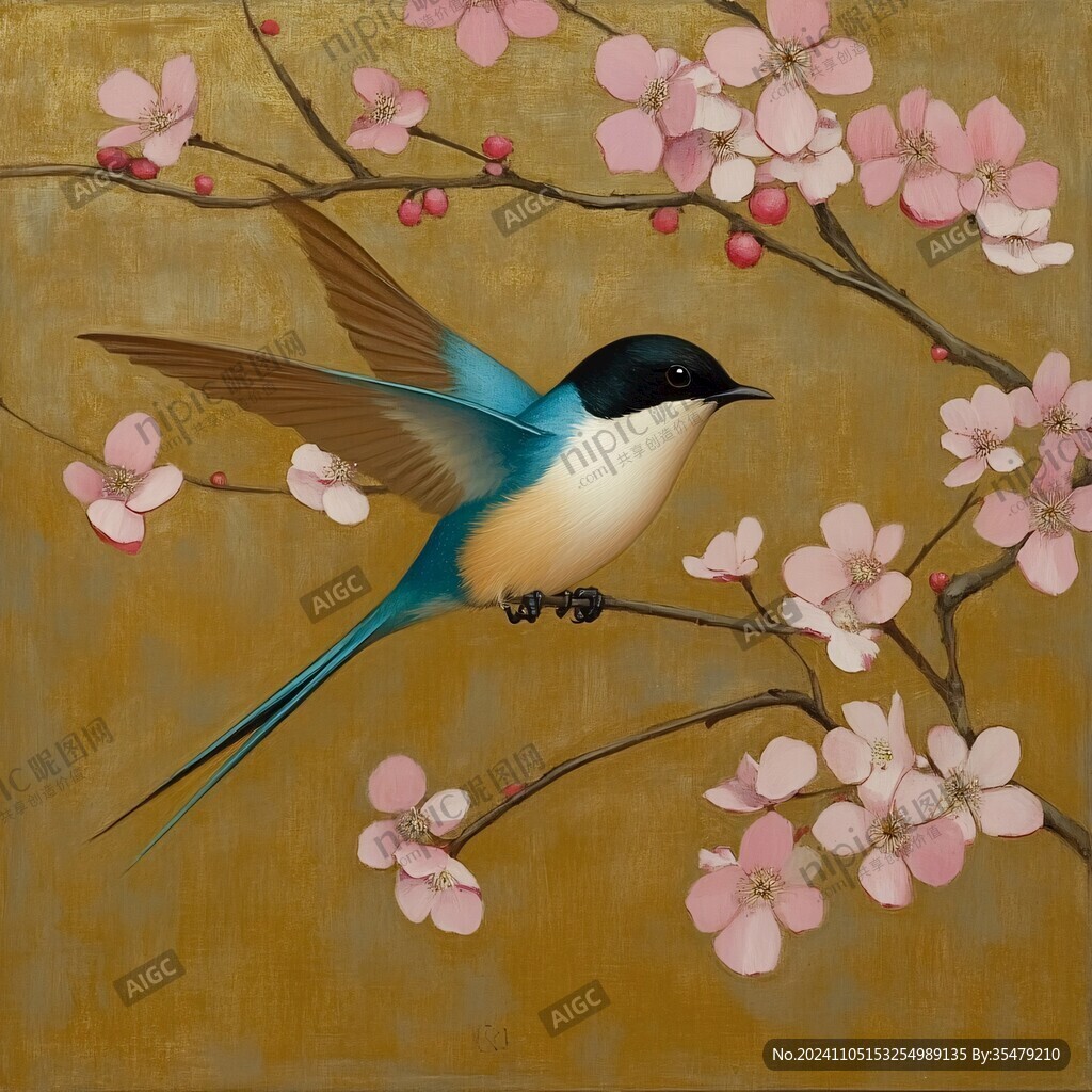 桃花小鳥裝飾畫