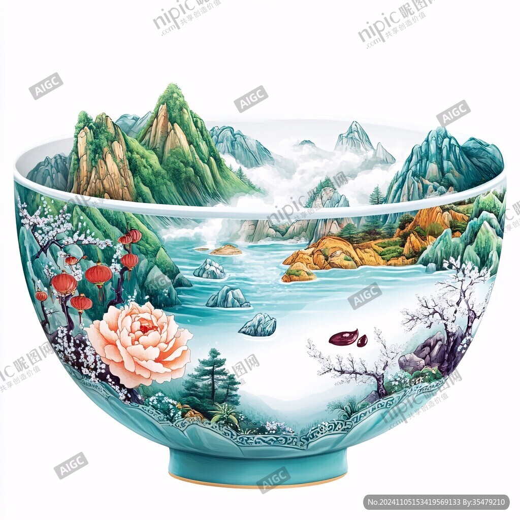 國潮山水陶瓷花面