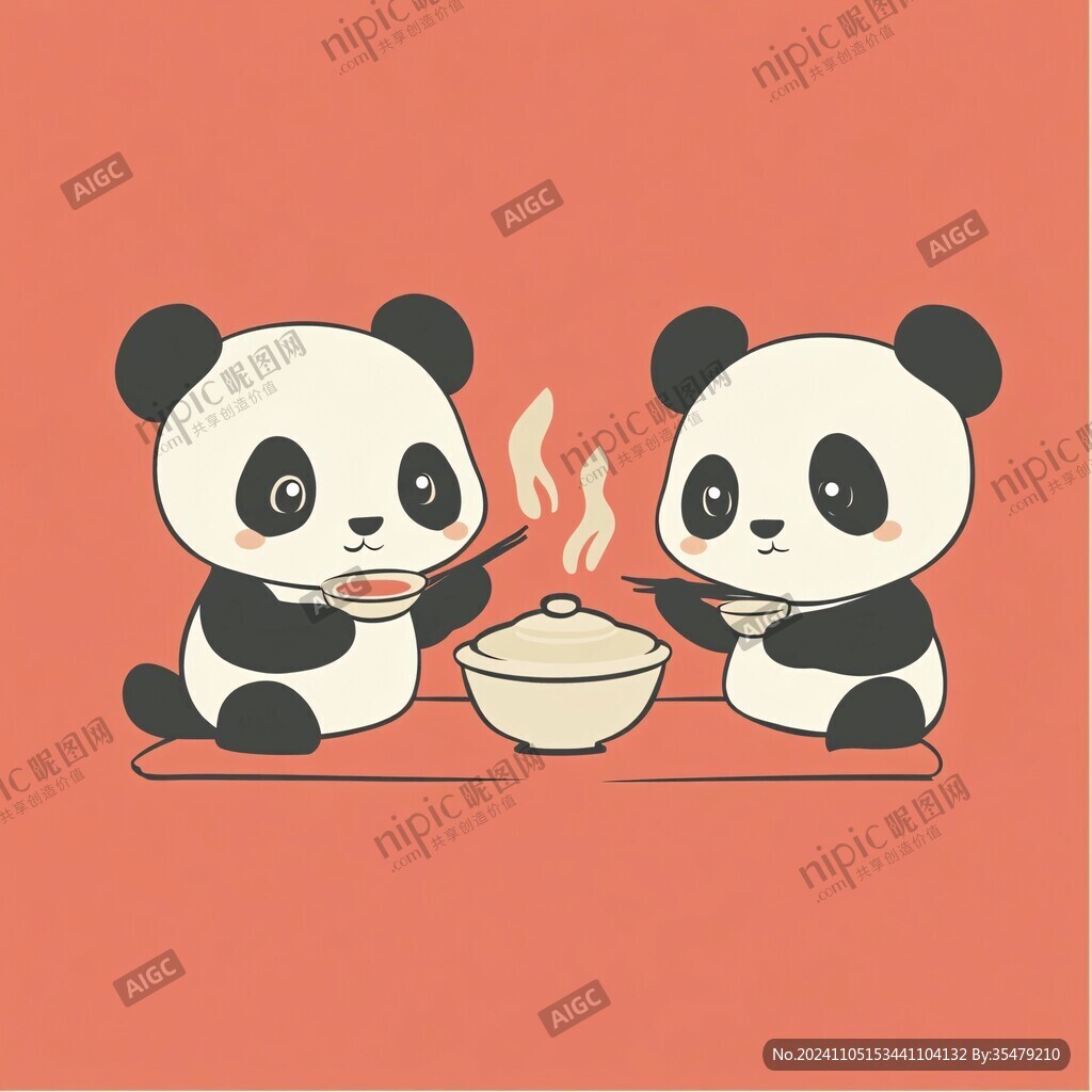 吃火鍋涮火鍋卡通熊貓