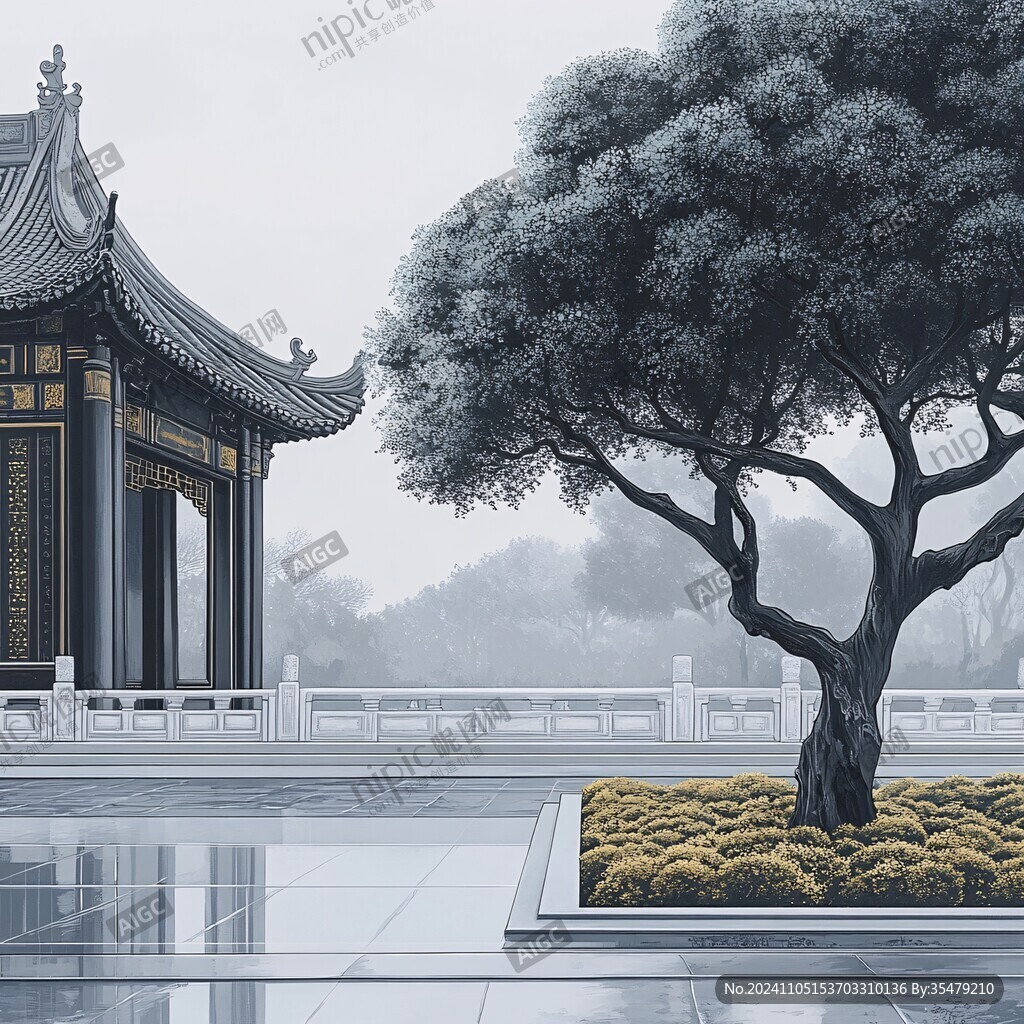 水榭樹木無框畫