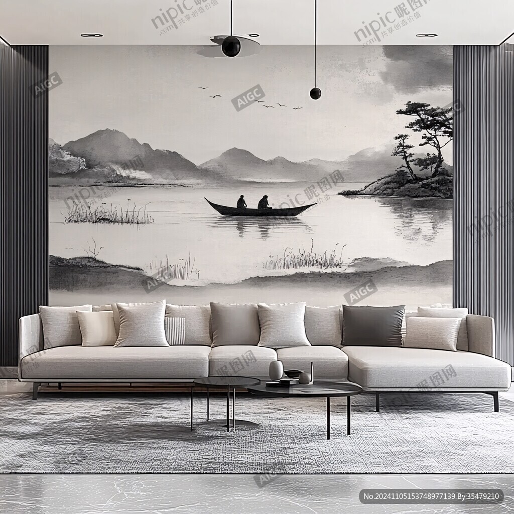 沙發(fā)背景墻禪意山水