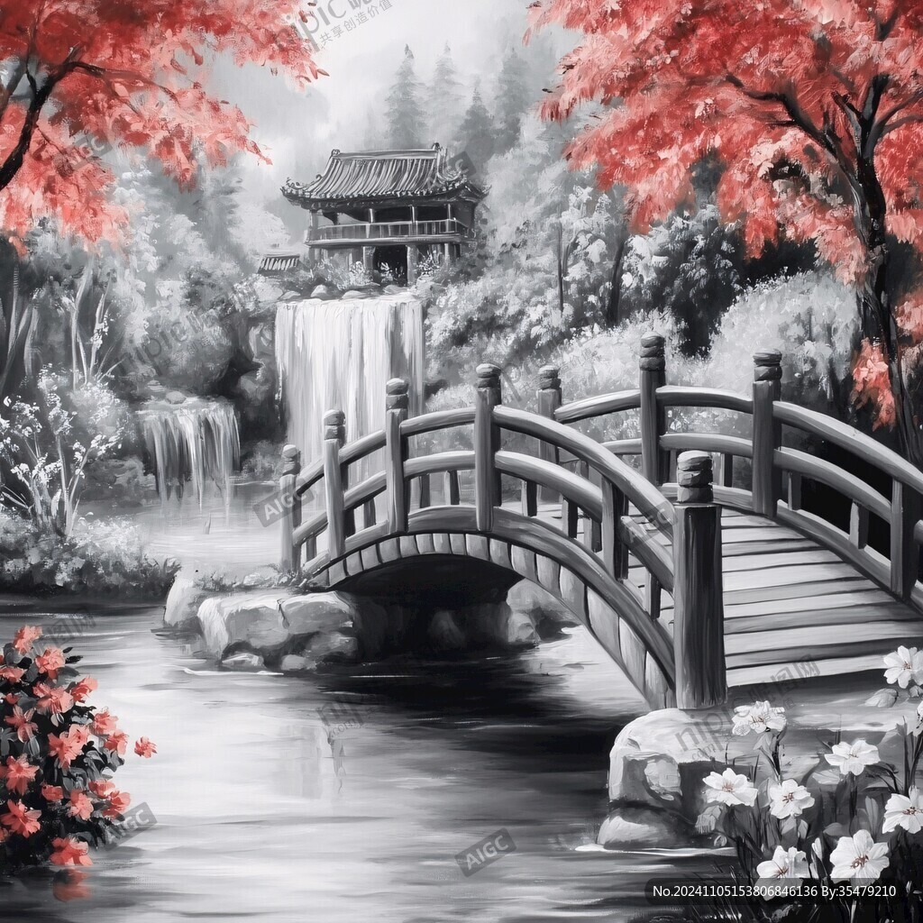 小橋流水意境裝飾畫