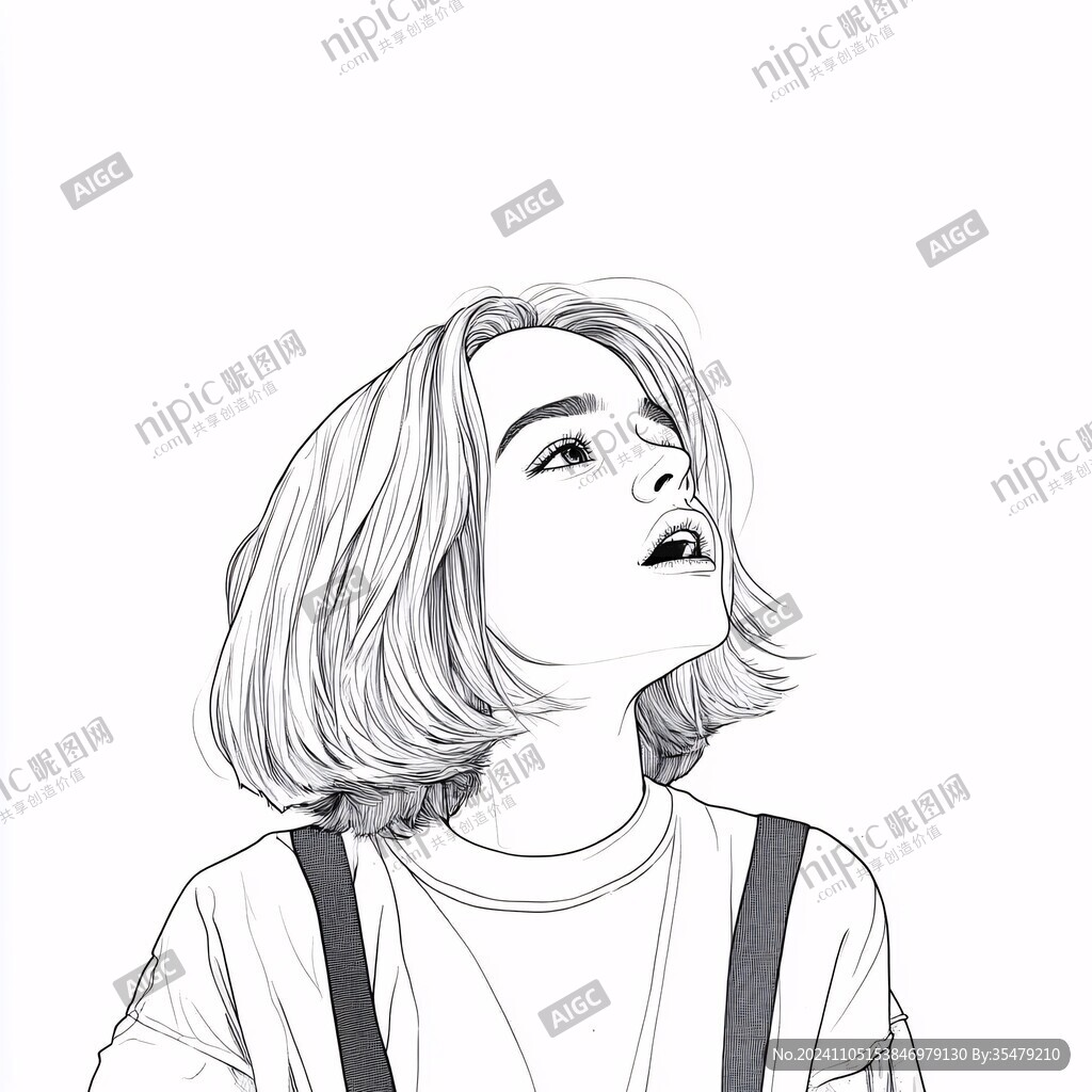 短發女孩線稿
