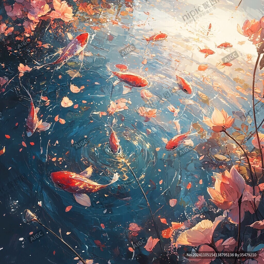 插畫鯉魚群