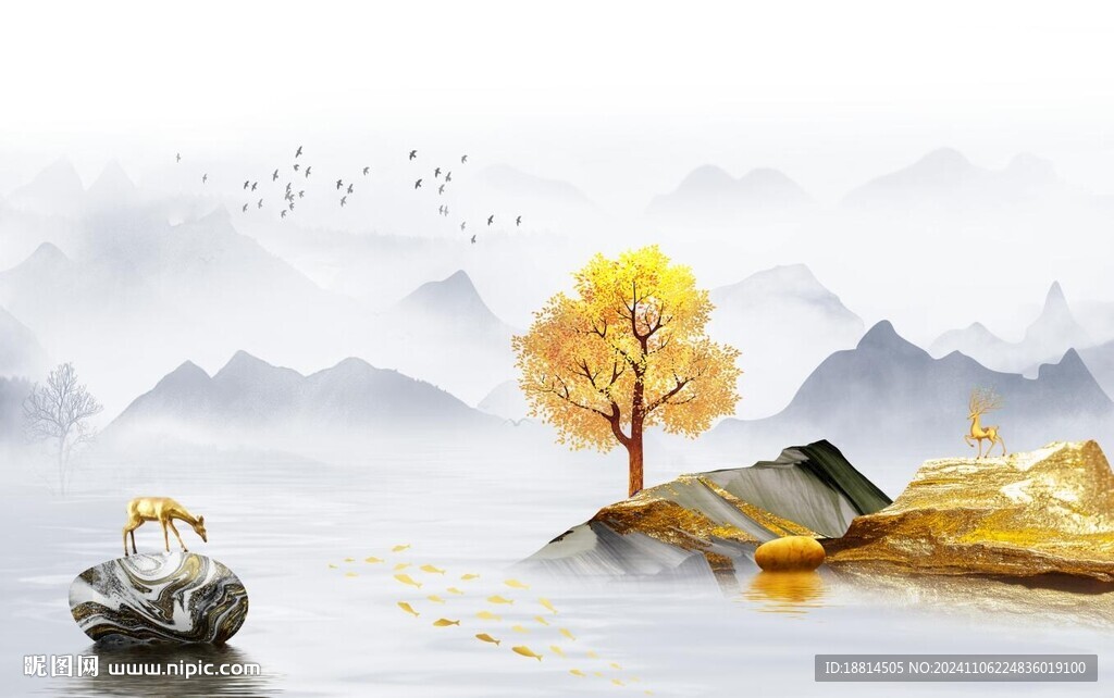 新中式山水背景墻