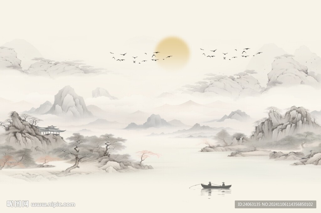新中式屏風(fēng)山水畫