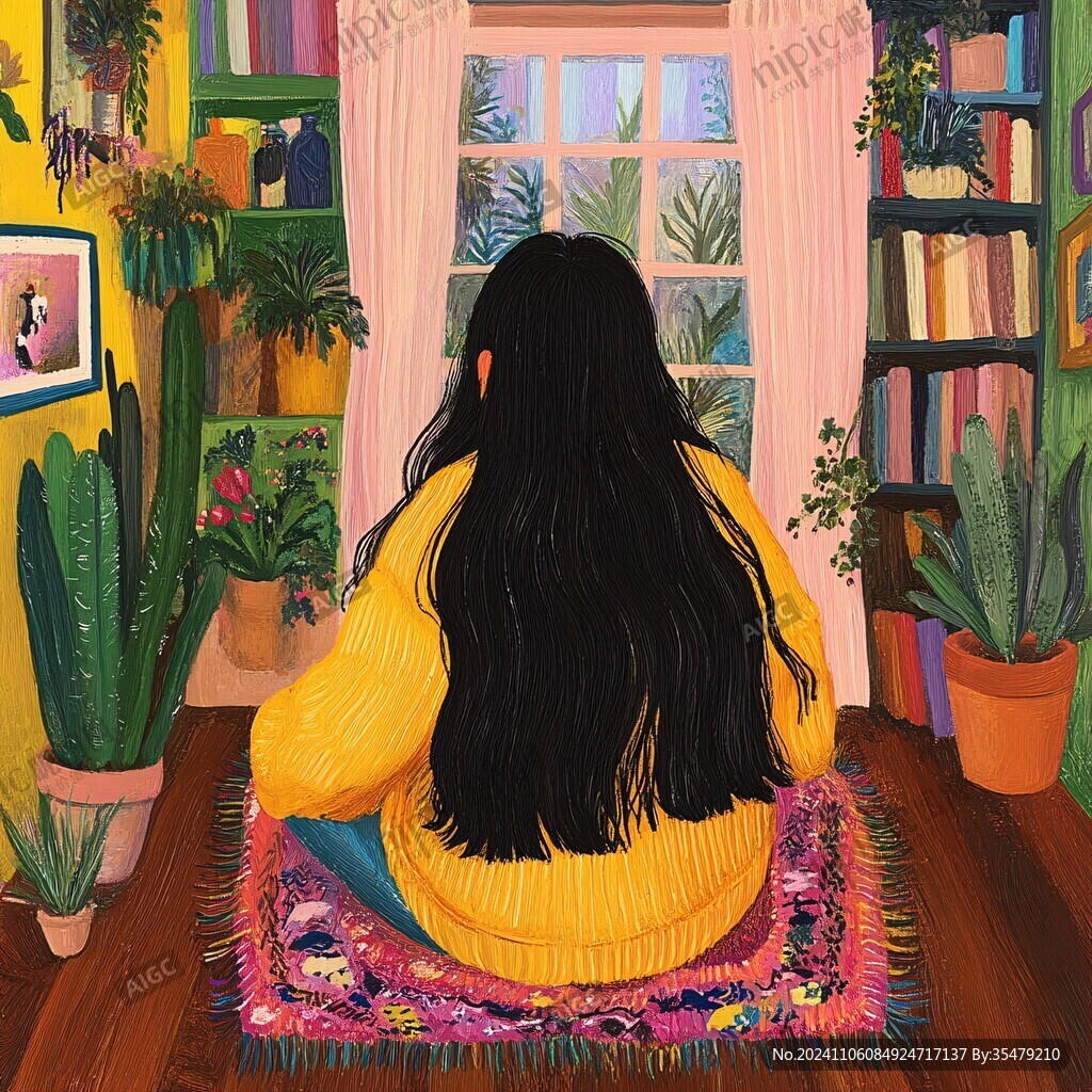 女生背影插畫