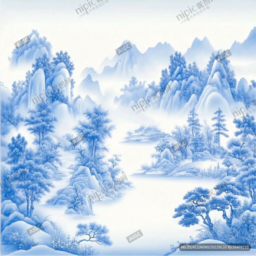 青花瓷山水畫