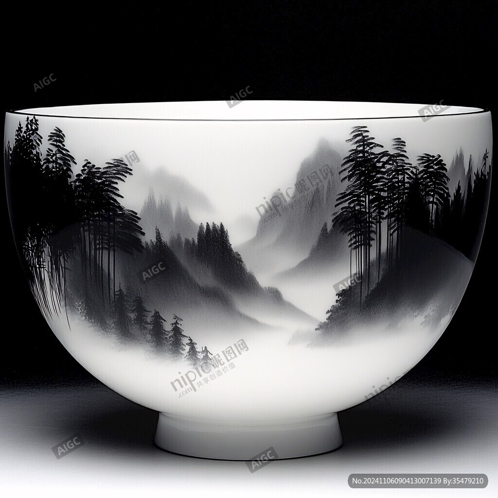 山水紋碗