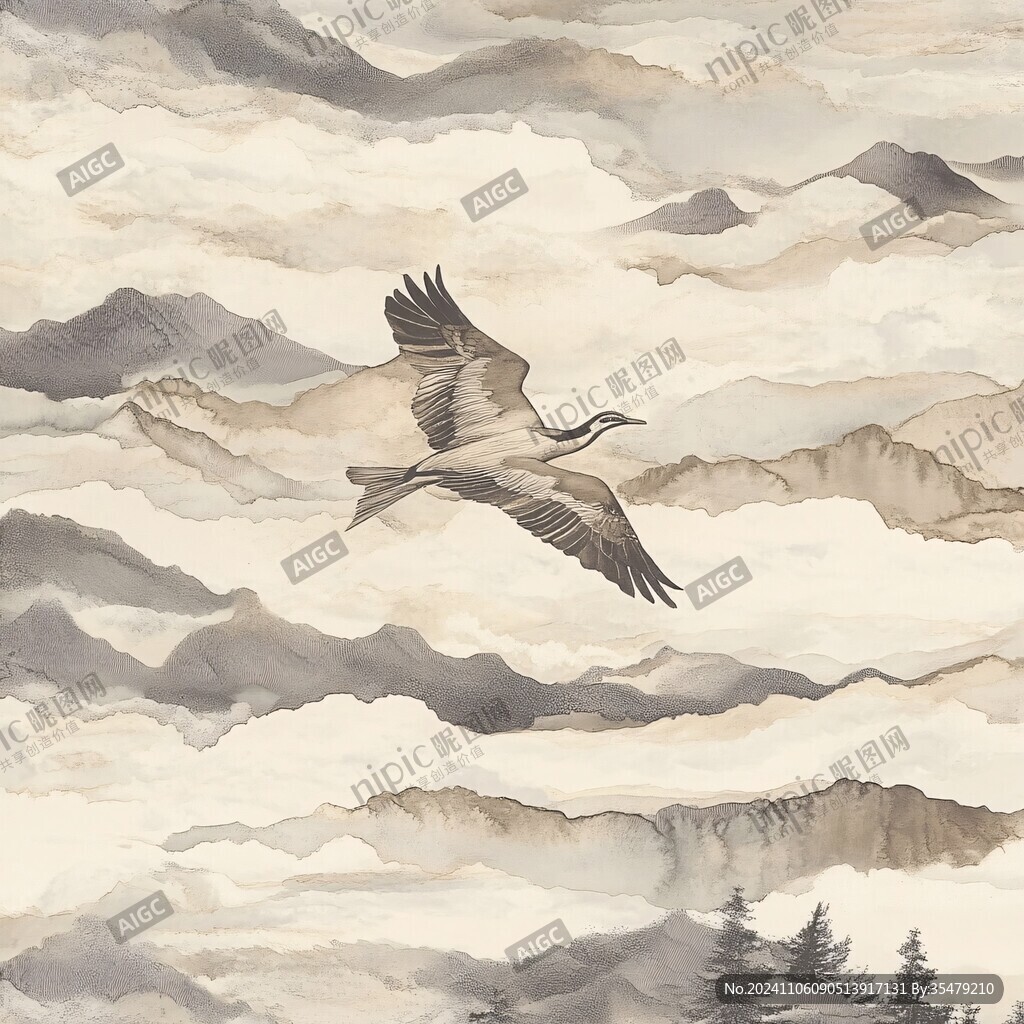 仙鶴云海插畫