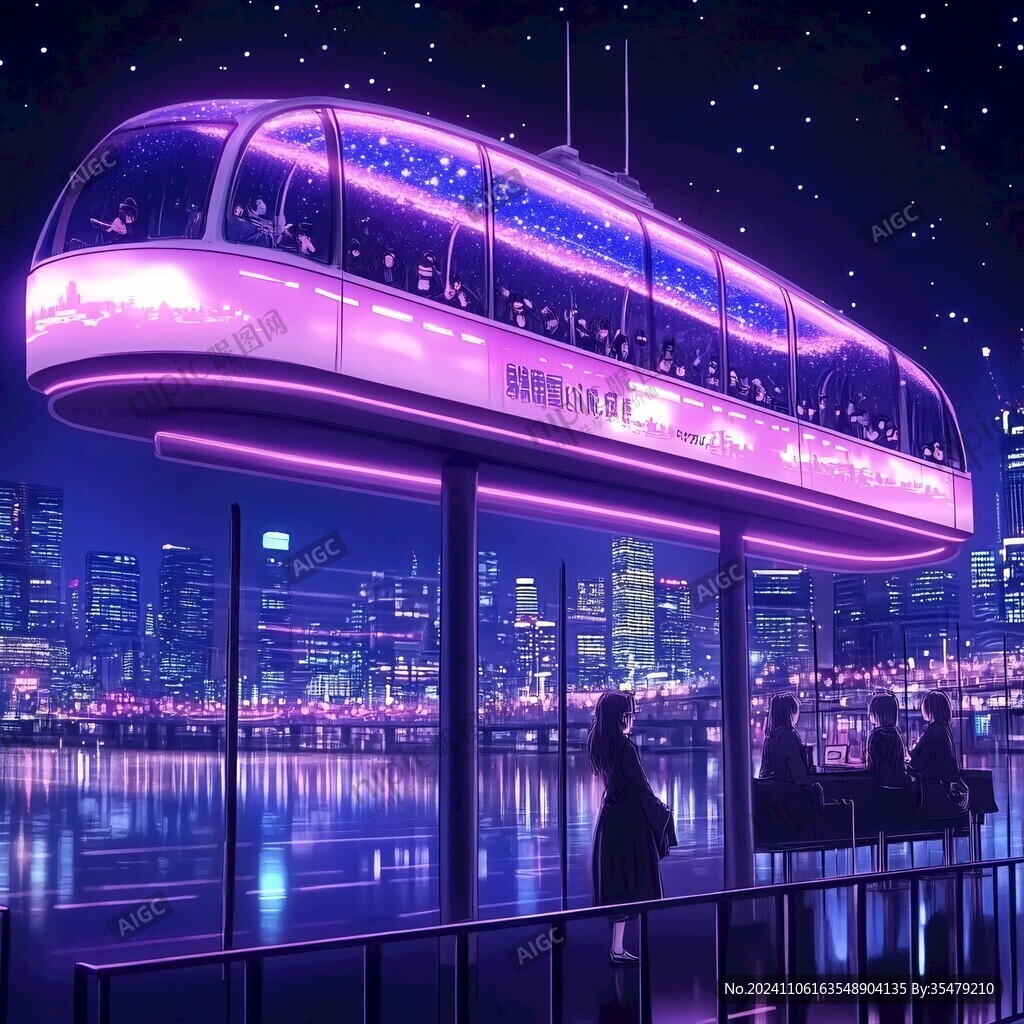 有軌電車站臺(tái)夜景