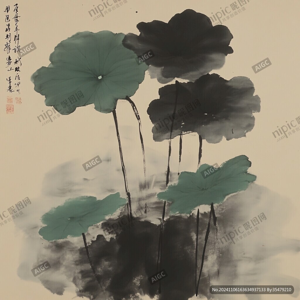 荷花潑墨畫