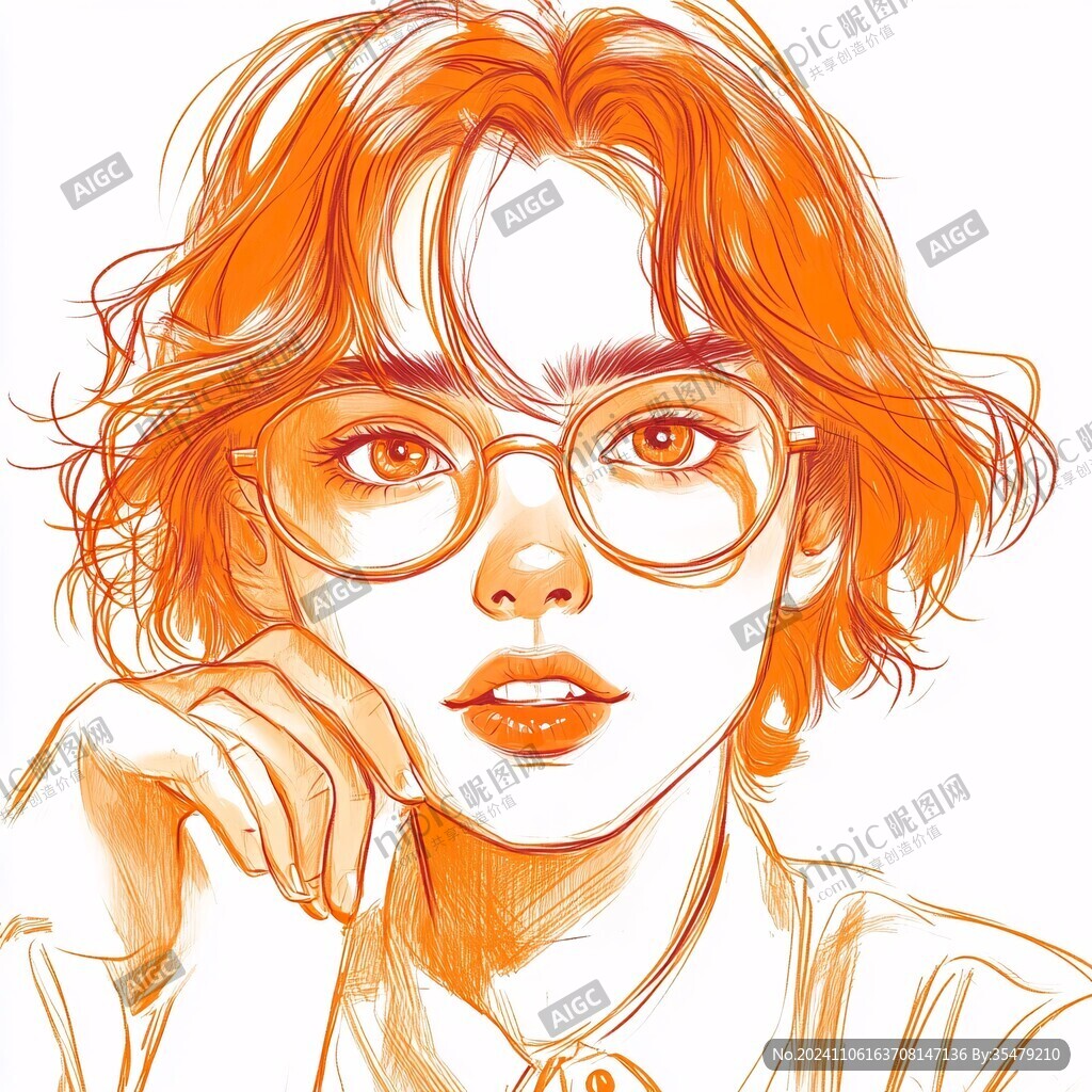 插畫人物戴眼鏡女孩