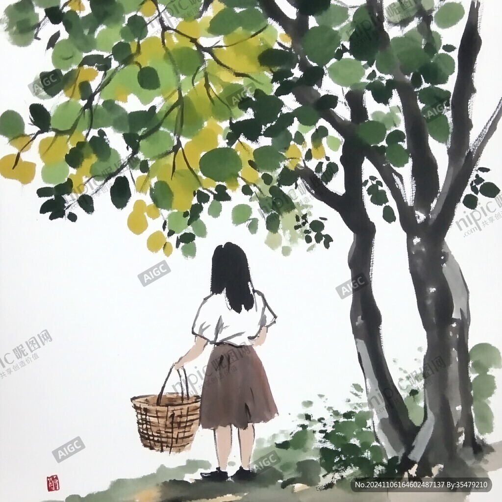 摘果實(shí)的少女
