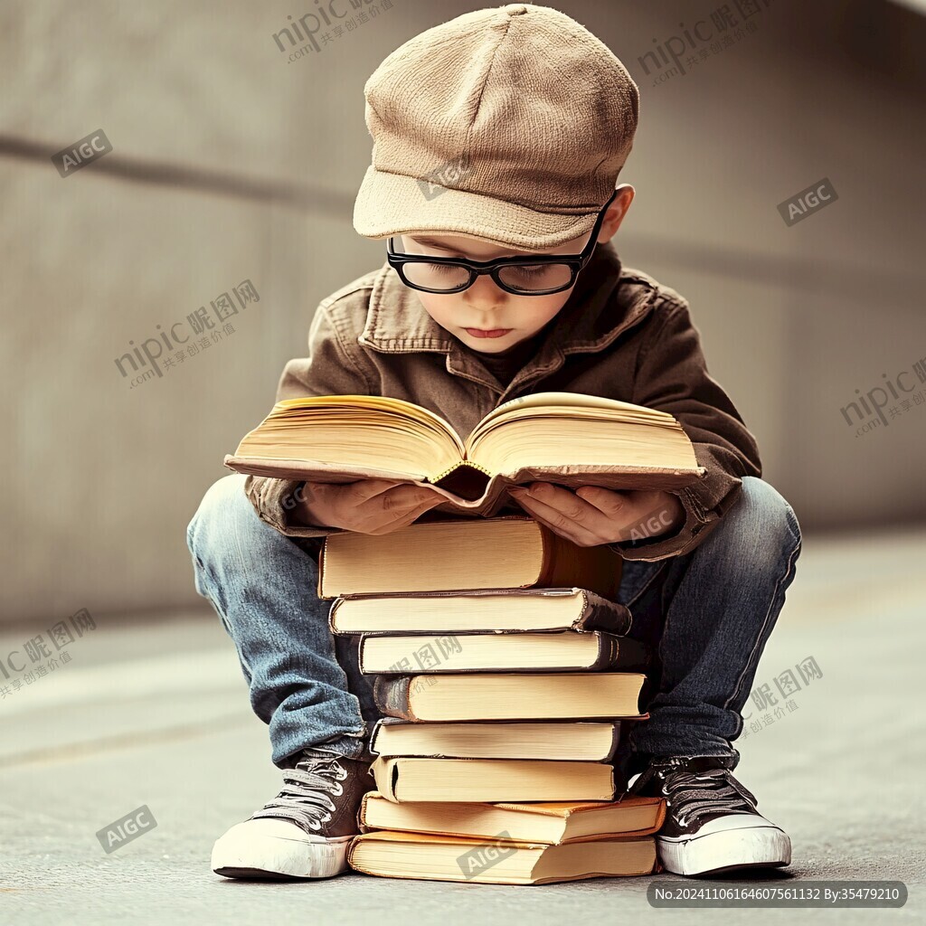 在地上看書的小孩