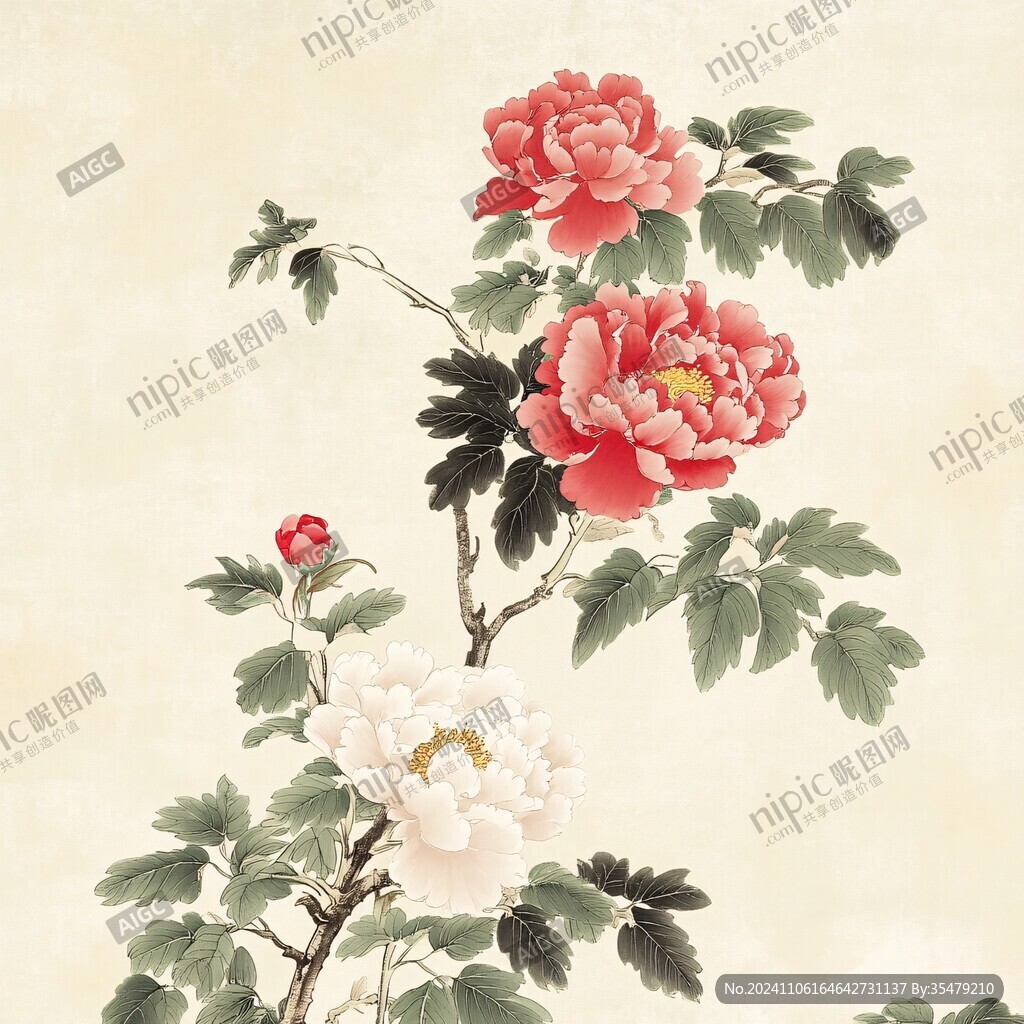 手繪牡丹花工筆畫(huà)