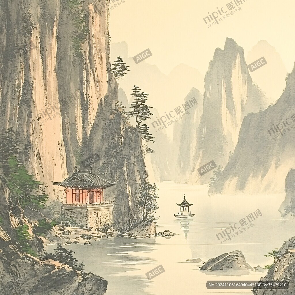 山水亭臺(tái)國(guó)風(fēng)插畫