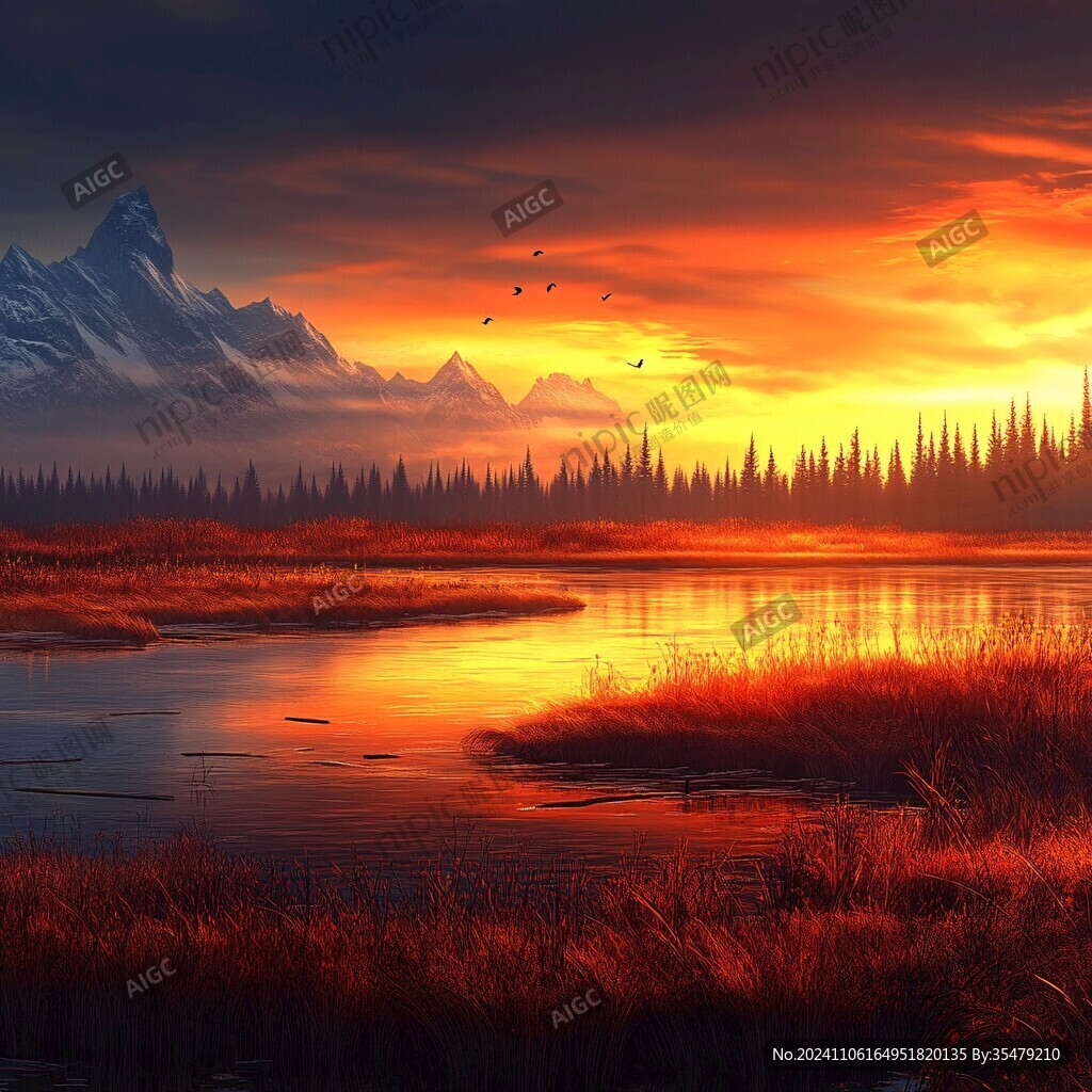 暖調山水風景