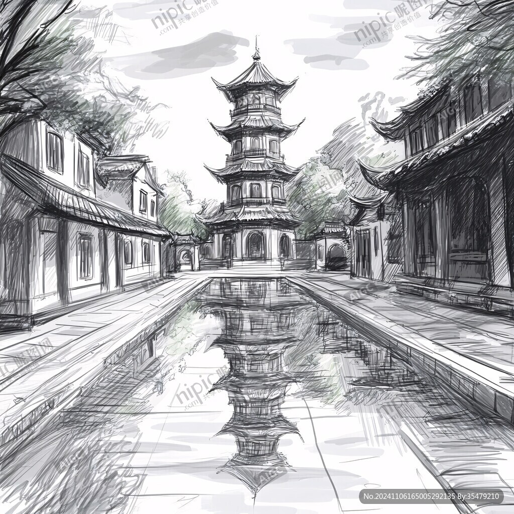 手繪千燈古鎮(zhèn)
