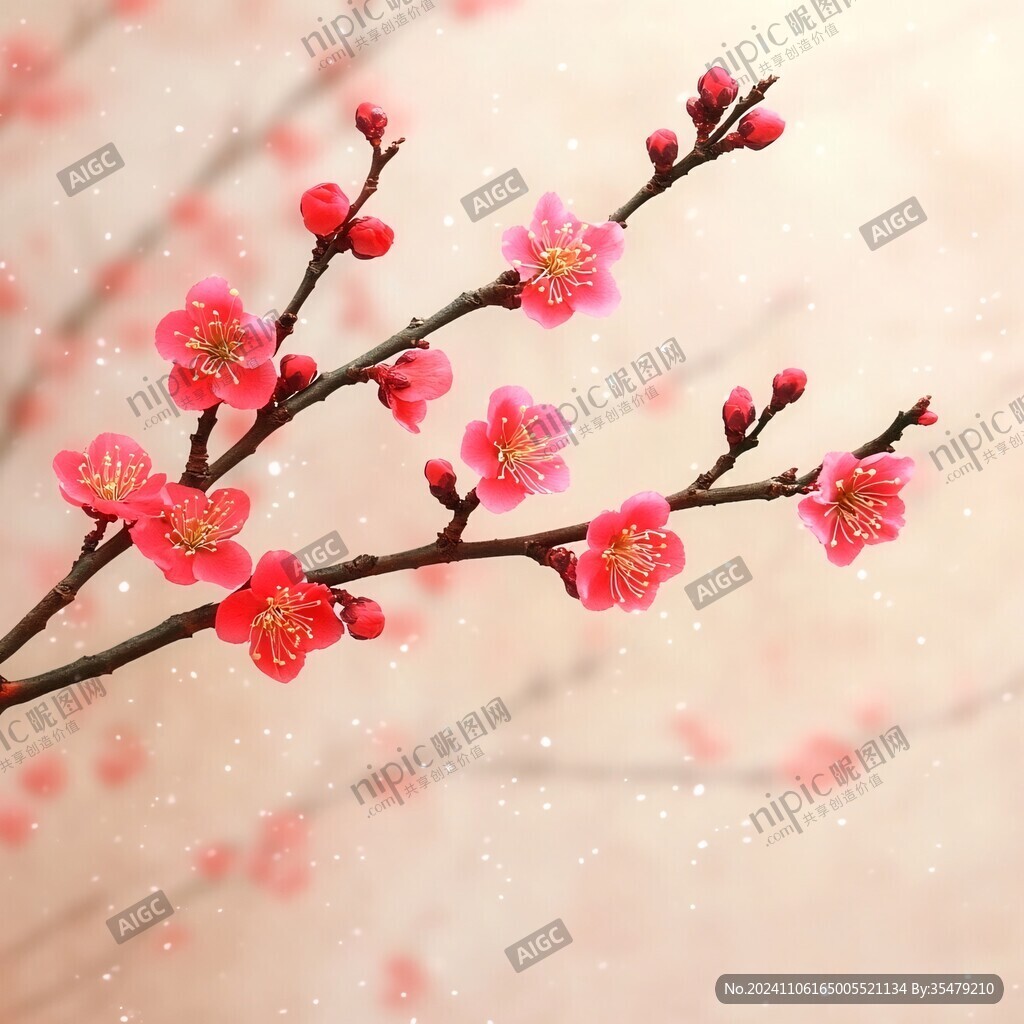 冰雪紅梅插畫