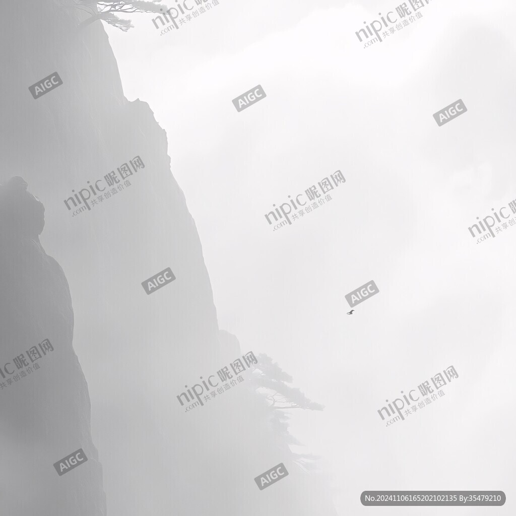水墨屏禪意山峰云霧