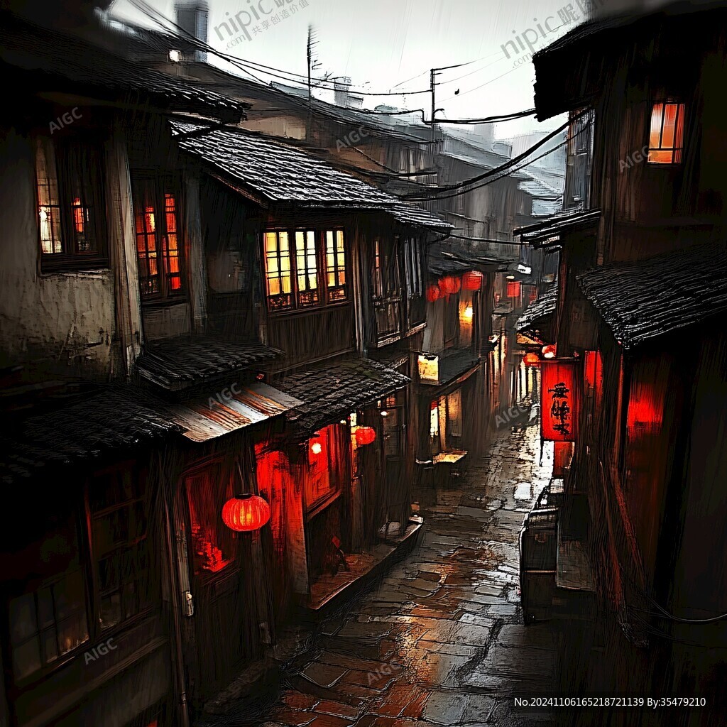 古代街道夜景
