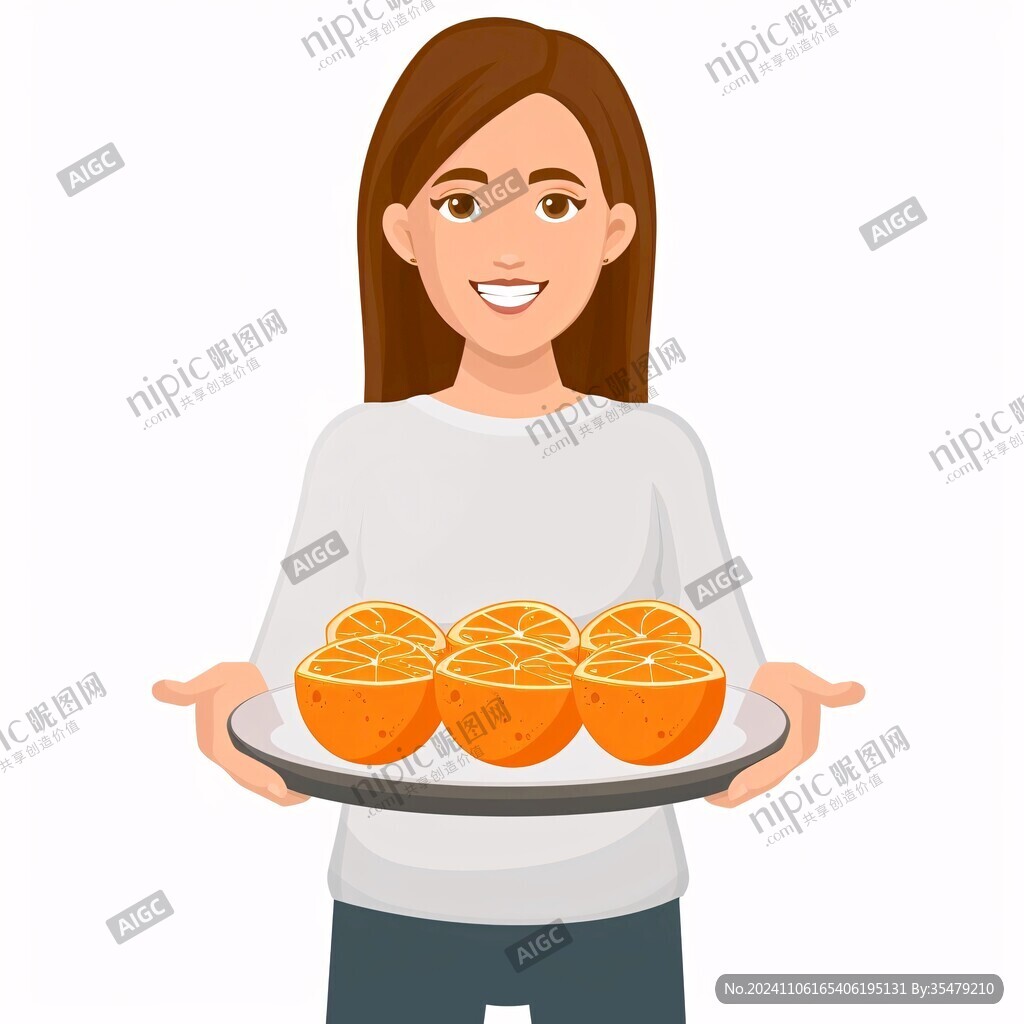 橙子拿橙子的女孩