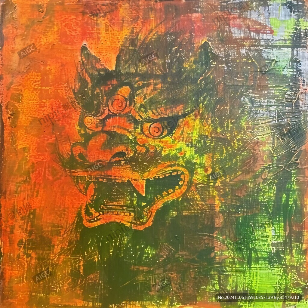 醒獅油畫