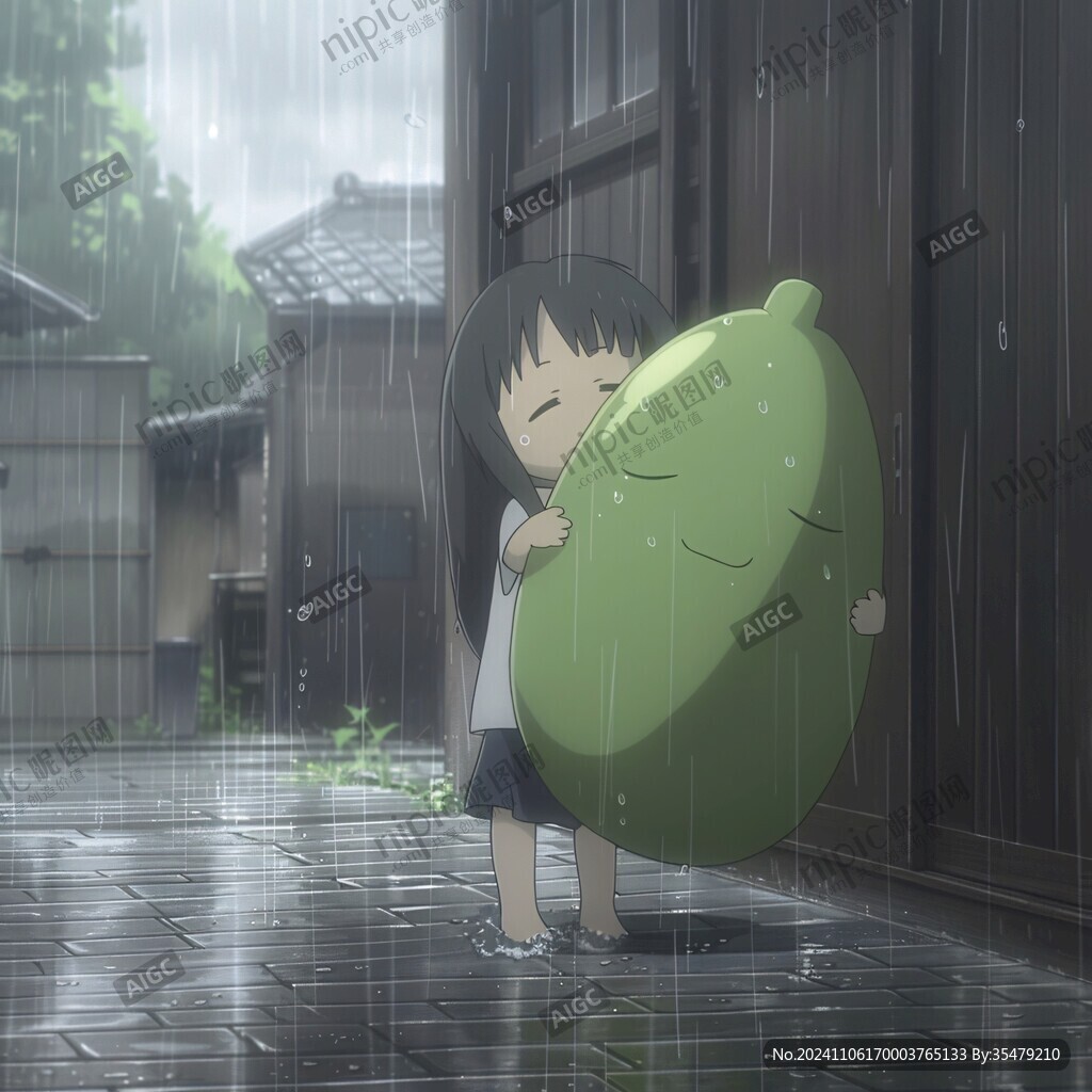 雨中撐傘的少女